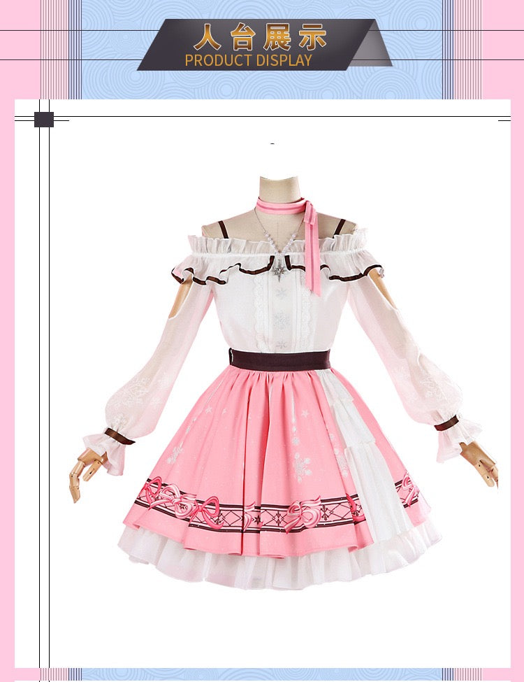 Premium Edition Infinity Nikki Nikki Cosplay Costume Pink White Dress with Belt Socks