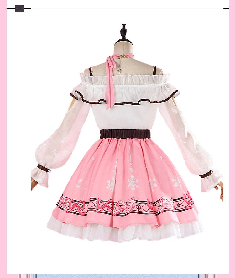 Premium Edition Infinity Nikki Nikki Cosplay Costume Pink White Dress with Belt Socks