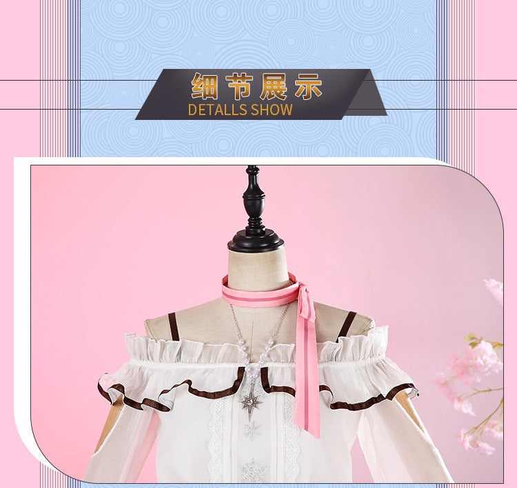 Premium Edition Infinity Nikki Nikki Cosplay Costume Pink White Dress with Belt Socks