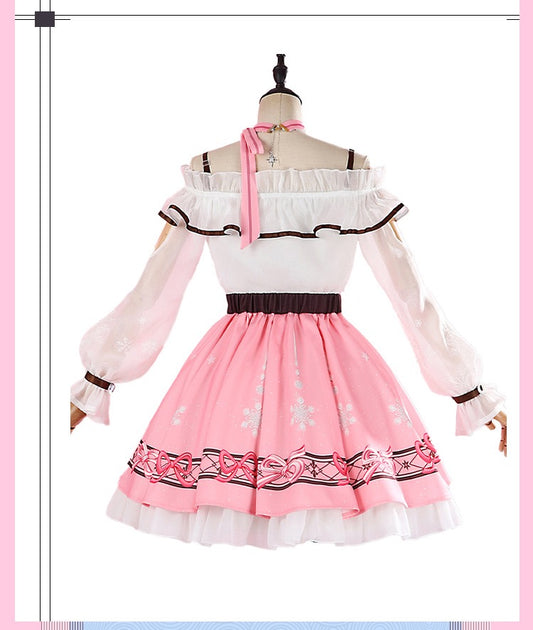 Premium Edition Infinity Nikki Nikki Cosplay Costume Pink White Dress with Belt Socks