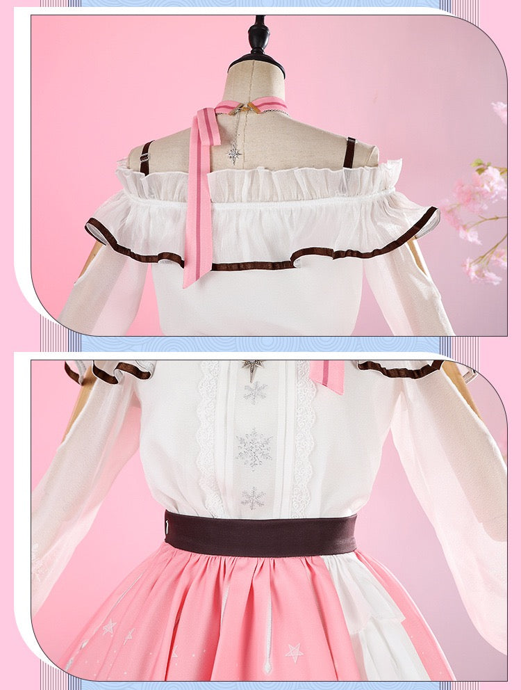 Premium Edition Infinity Nikki Nikki Cosplay Costume Pink White Dress with Belt Socks