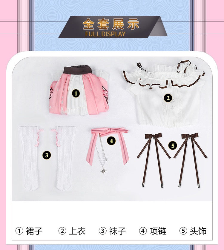 Premium Edition Infinity Nikki Nikki Cosplay Costume Pink White Dress with Belt Socks
